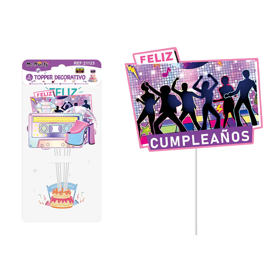 Cake Topper Feliz cumpleaños salón musical de papel 6pcs 1