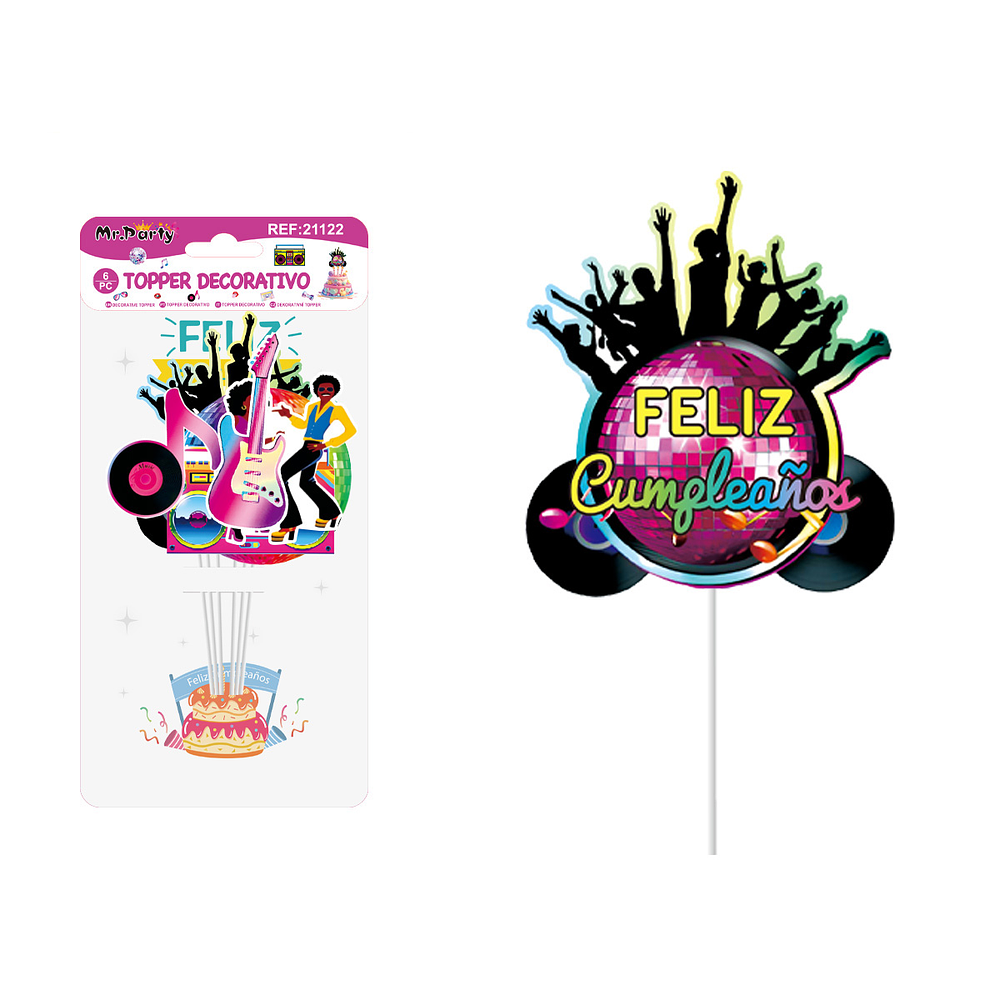 Cake Topper Feliz cumpleaños salón musical de papel 6pcs