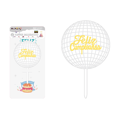 Cake Topper Feliz cumpleaños acrílico plateado 5pcs