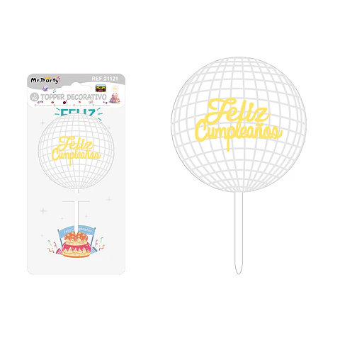 Cake Topper Feliz cumpleaños acrílico plateado 5pcs