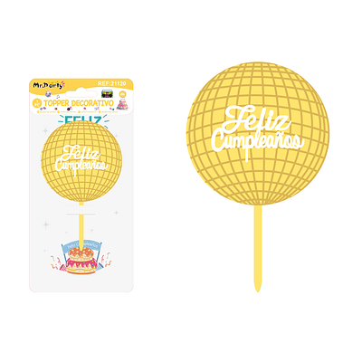 Cake Topper Feliz cumpleaños acrílico dorado 5pcs
