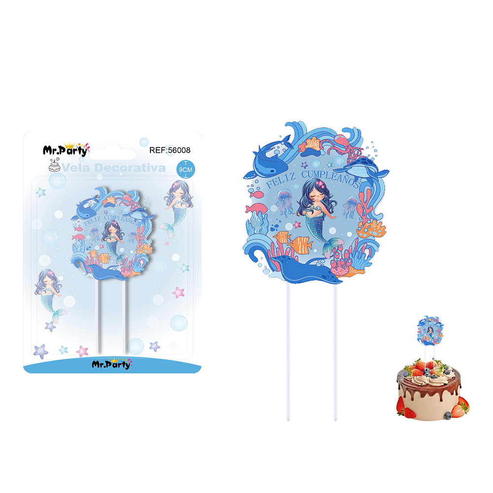 Vela de feliz cumpleaños con sirena 9cm