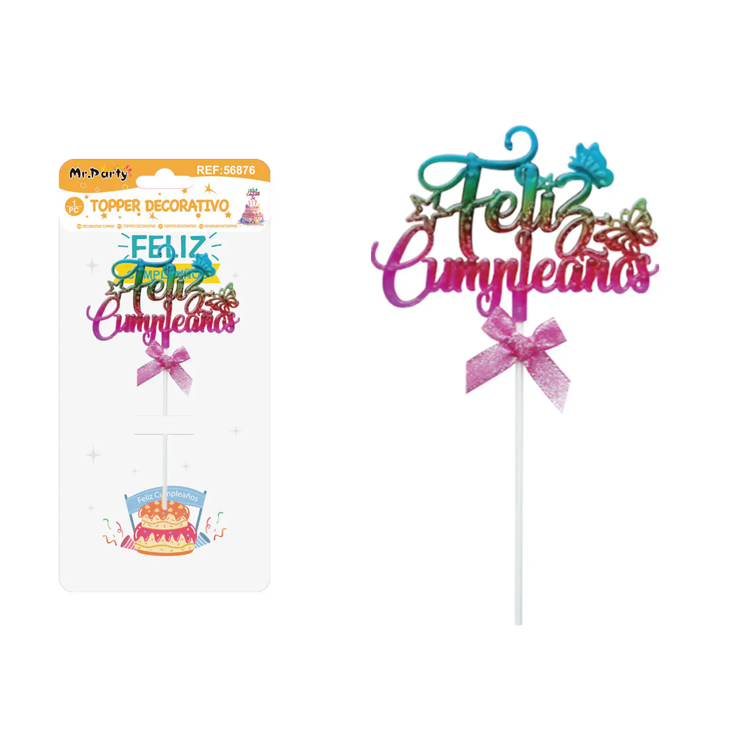 Cake Topper Feliz Cumpleaños con mariposa galvanizado semitransparente 1