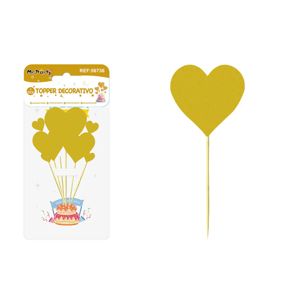 Cake Topper set de corazones purpurina dorado 7pcs 1