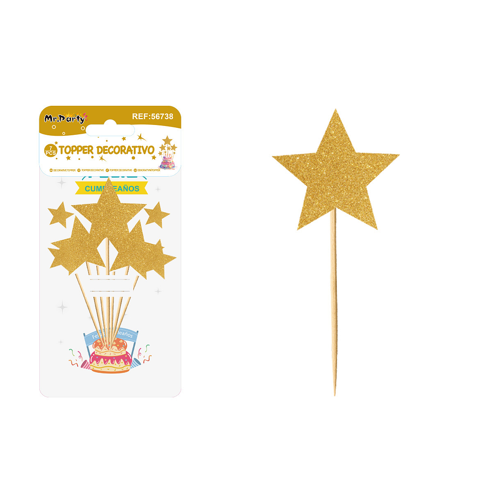 Cake Topper set de estrellas purpurina dorado 7pcs