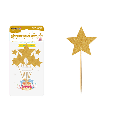 Cake Topper set de estrellas purpurina dorado 7pcs