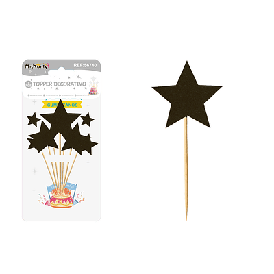 Cake Topper set de estrellas purpurina negro 7pcs