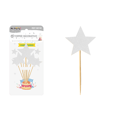 Cake Topper set de estrellas purpurina plateado 7pcs