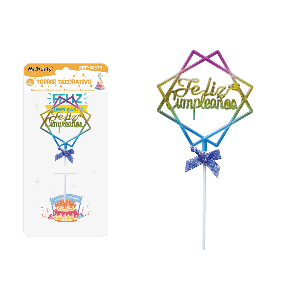 Cake Topper cuadrado galvanizado Feliz Cumpleaños semitransparente