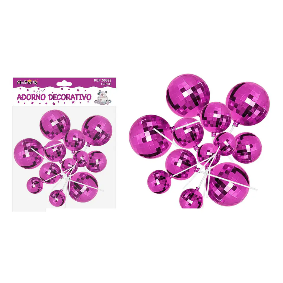 Bolitas espejadas decorativa fucsia para pastel 5*4*3mm 12pcs 1