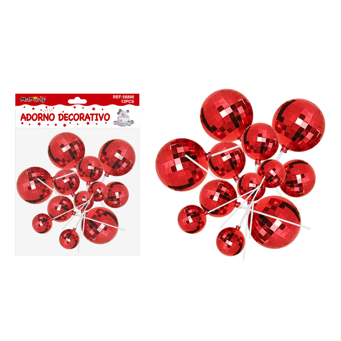 Bolitas espejadas decorativa roja para pastel 5*4*3mm 12pcs 1