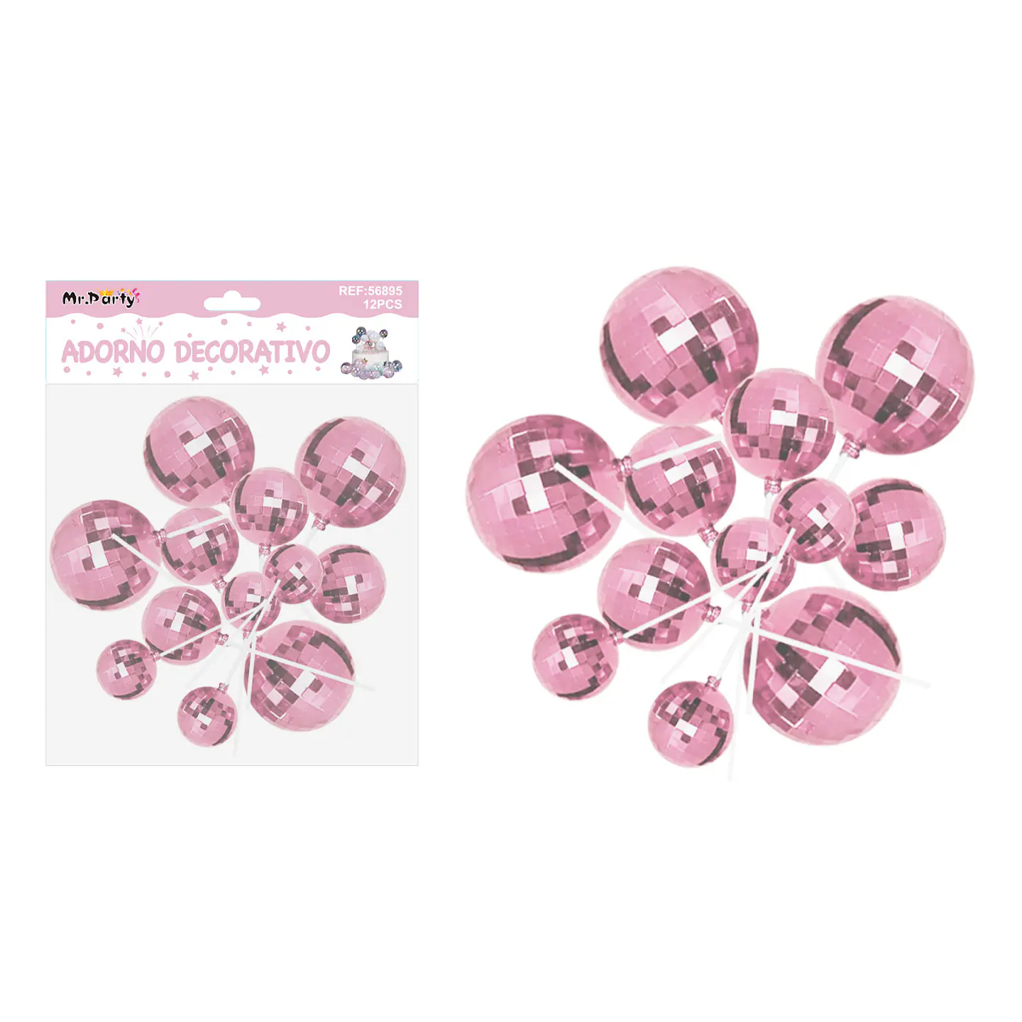 Bolitas espejadas decorativa rosada para pastel 3*2.5*2mm 12pcs 1
