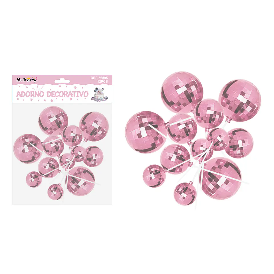 Bolitas espejadas decorativa rosada para pastel 3*2.5*2mm 12pcs 1