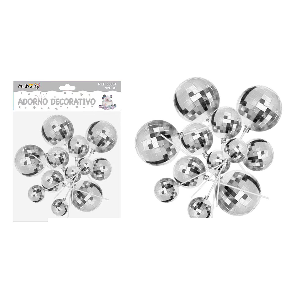 Bolitas espejadas decorativa plateada para pastel 5*4*3mm 12pcs