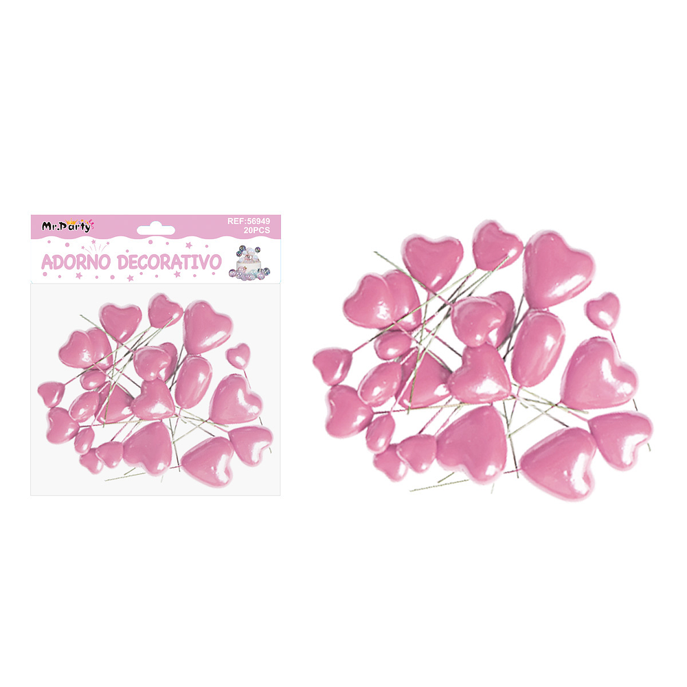Pelota de corazón decorativa rosado para pastel 20pcs