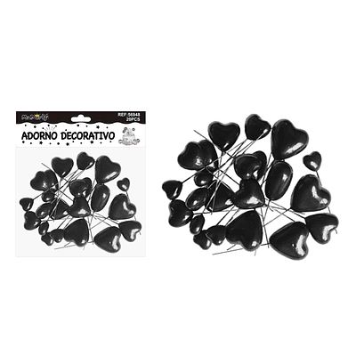 Pelota de corazón decorativa negra para pastel 20pcs