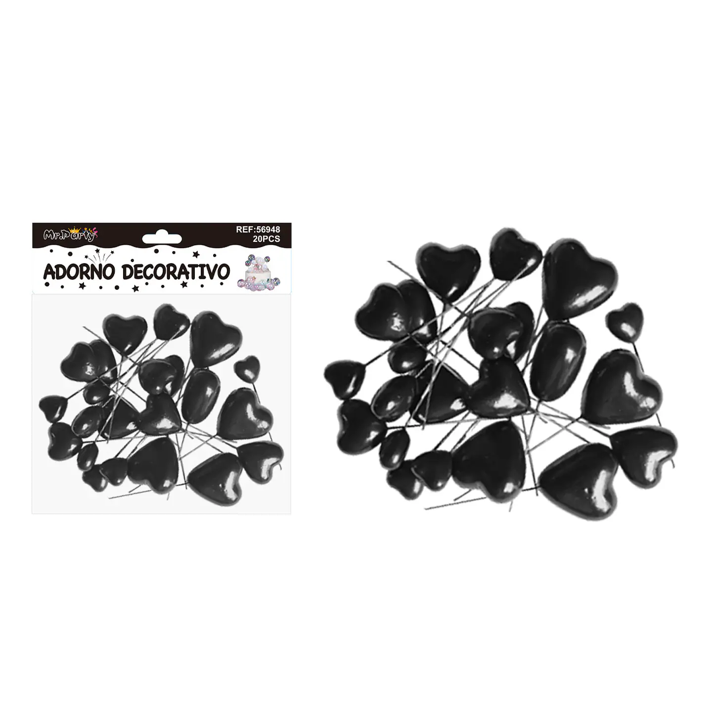 Pelota de corazón decorativa negra para pastel 20pcs 1