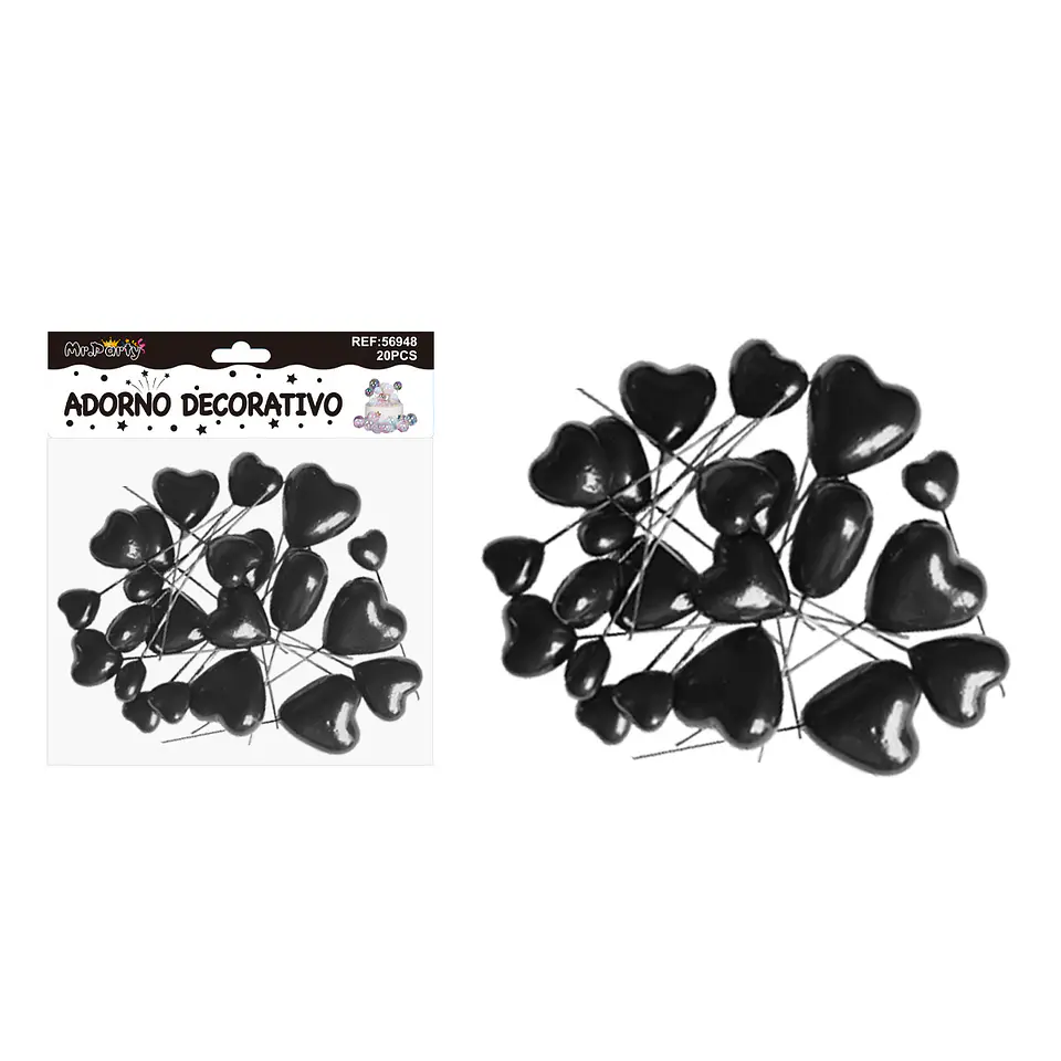 Pelota de corazón decorativa negra para pastel 20pcs 1