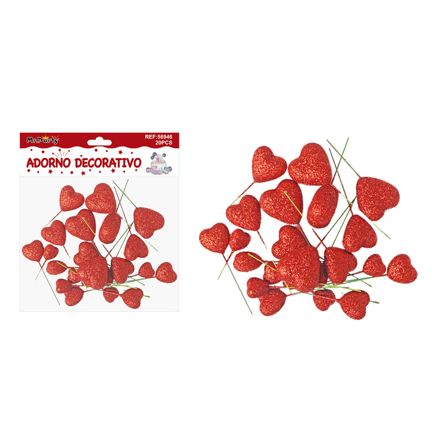 Pelota de corazón con brillos decorativa roja para pastel 20pcs 1