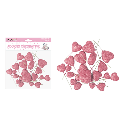 Pelota de corazón con brillos decorativa rosada para pastel 20pcs