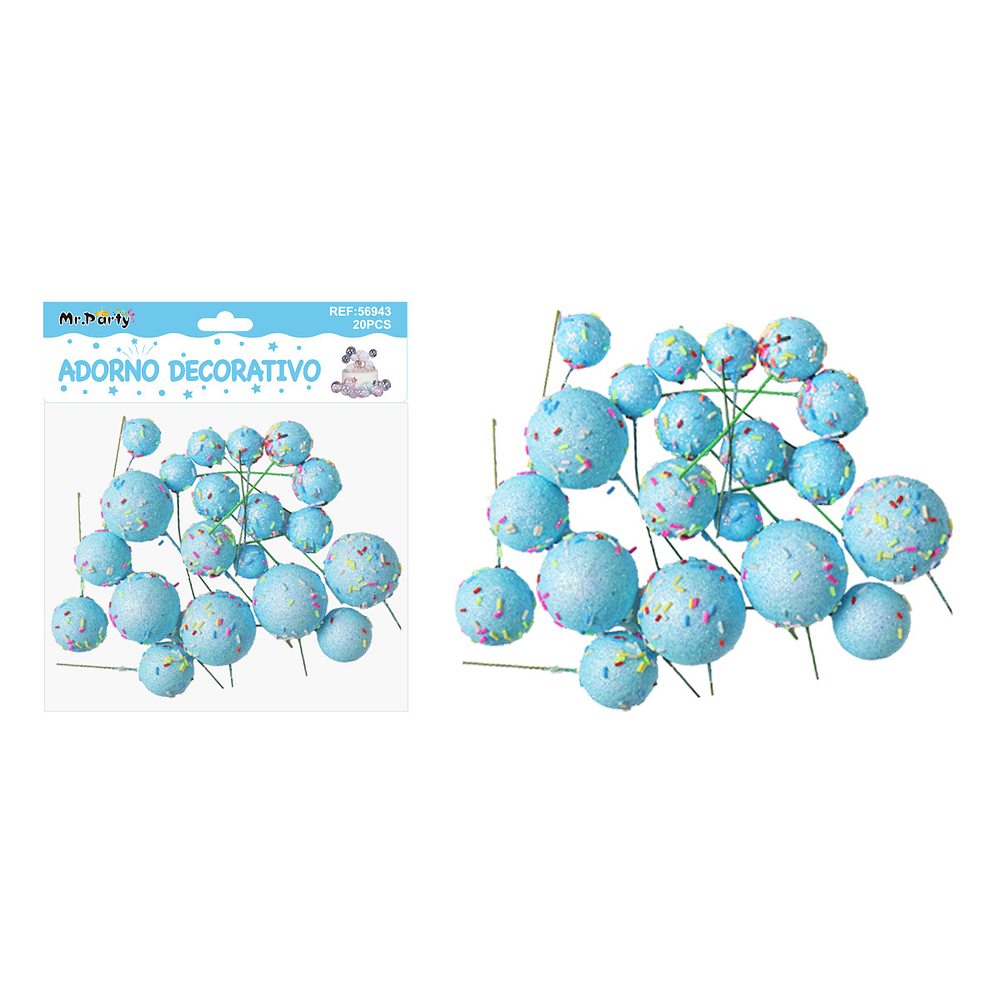 Pelota caramelo decorativa azul para pastel 20pcs