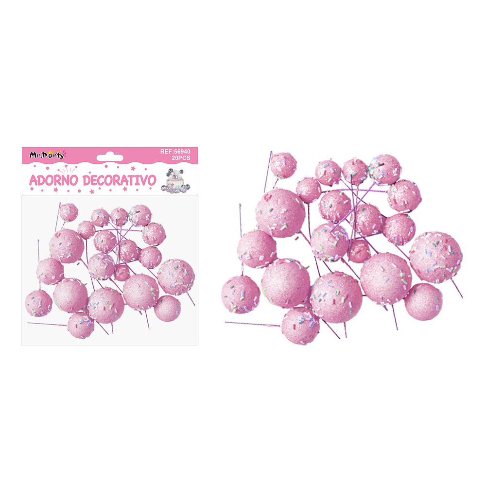 Pelota caramelo decorativa rosada para pastel 20pcs