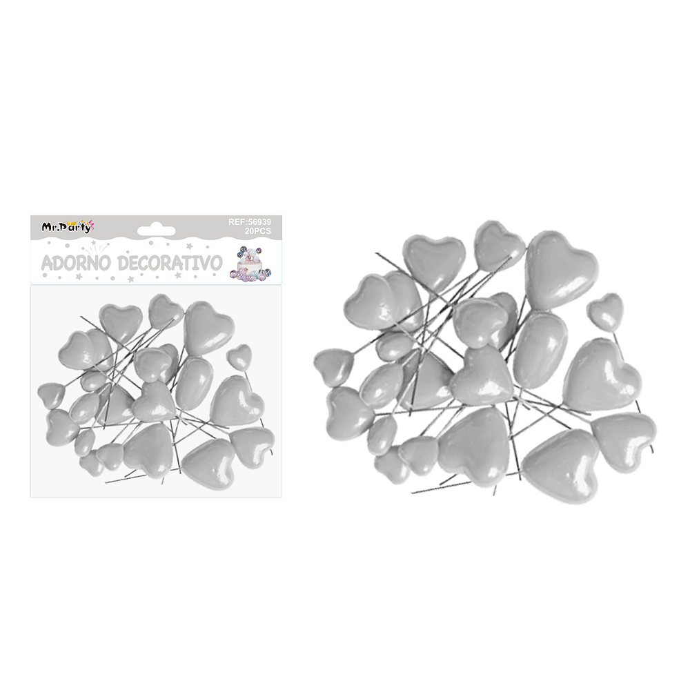 Pelota de corazón decorativa plateada para pastel 20pcs