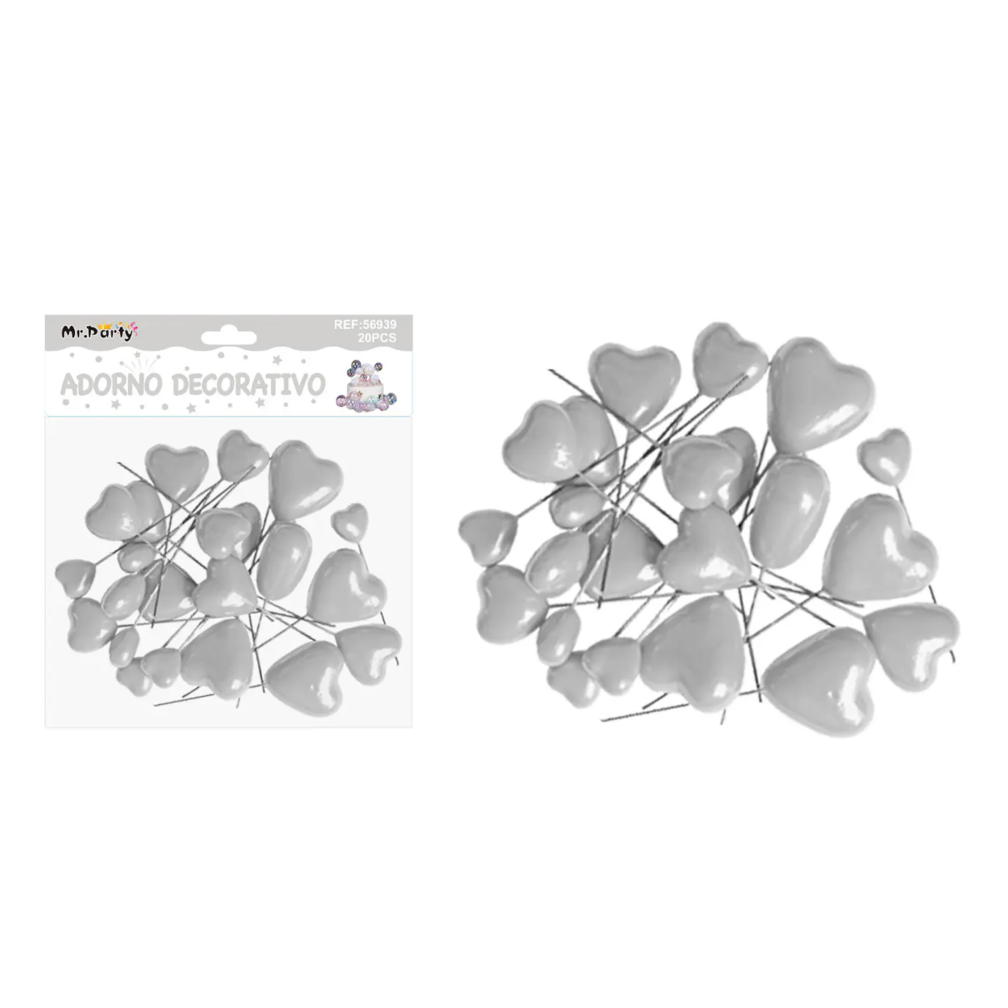 Pelota de corazón decorativa plateada para pastel 20pcs 1