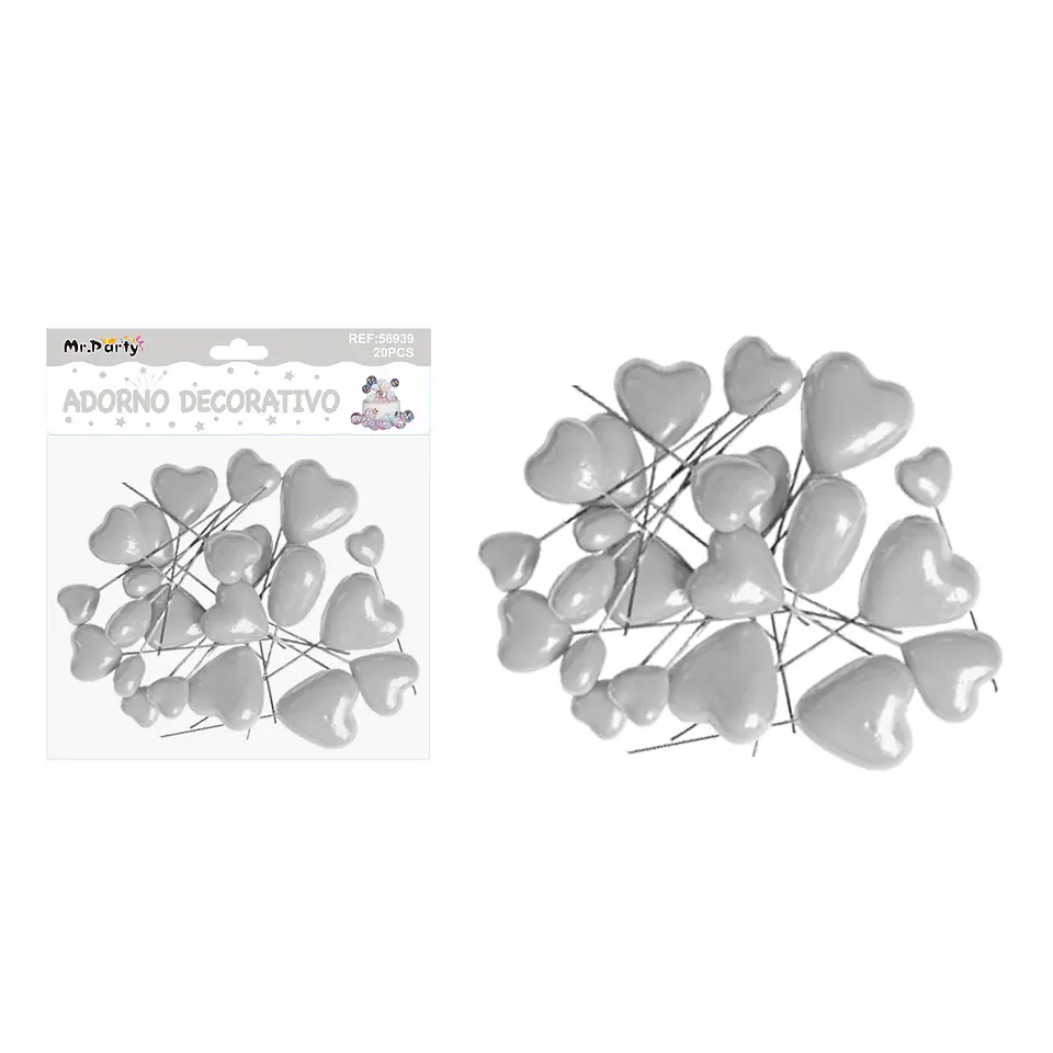 Pelota de corazón decorativa plateada para pastel 20pcs 1