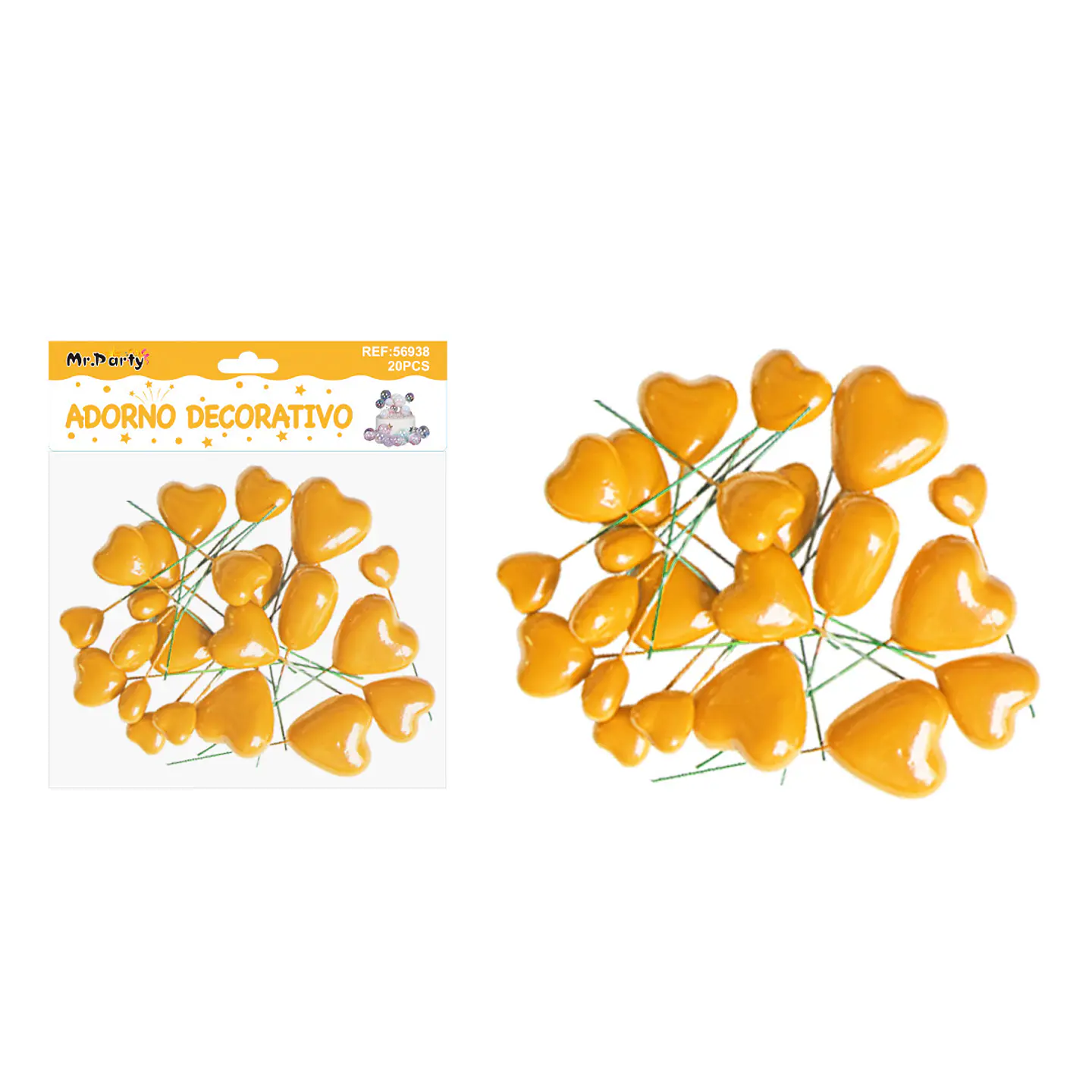 Pelota de corazón decorativa dorada para pastel 20pcs 1