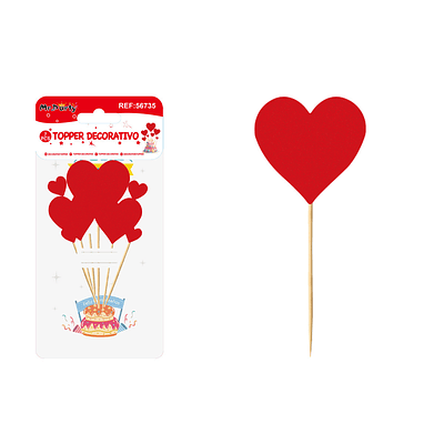 Cake Topper set de corazones purpurina rojo 7pcs