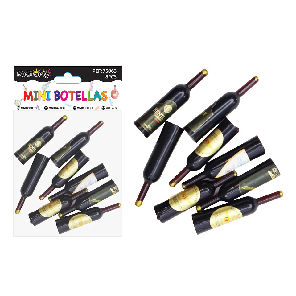 Mini botellas de vino surtidas decorativas para pastel 8pcs 1