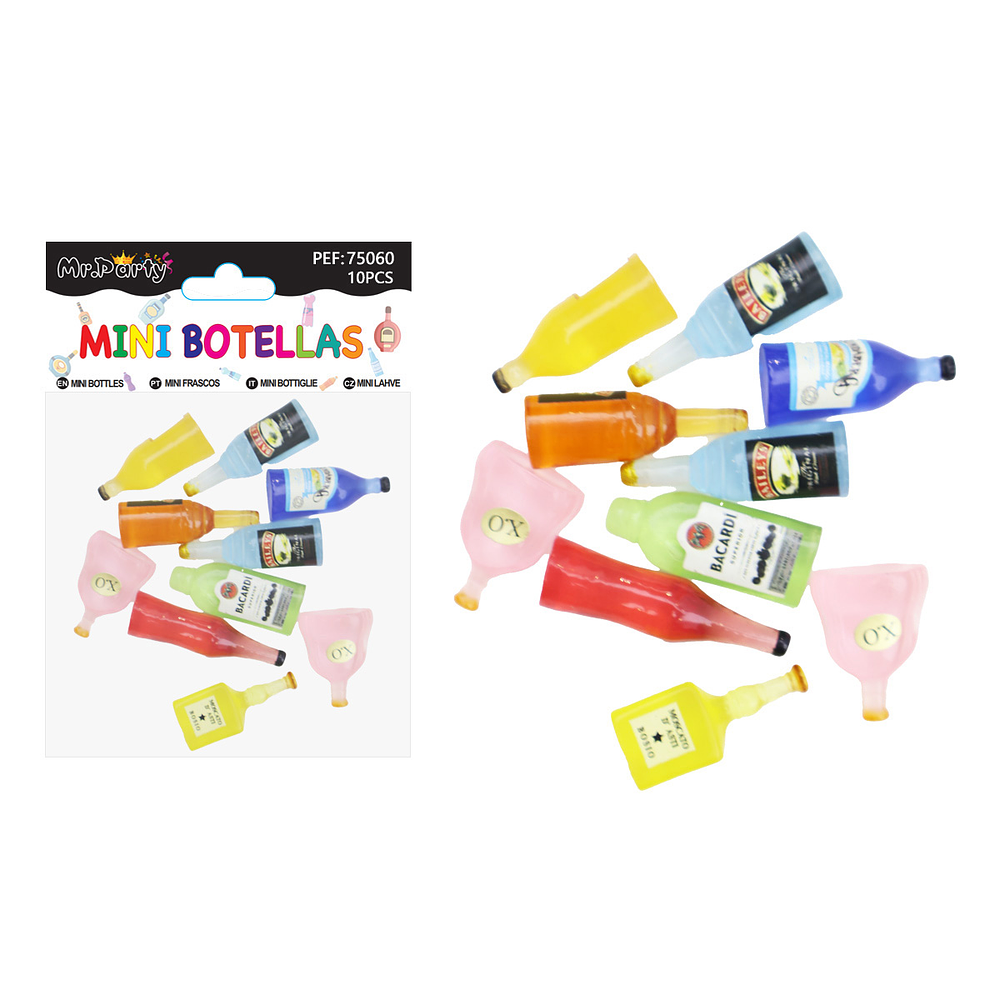 Mini botellas de licor surtidas decorativas para pastel 10pcs