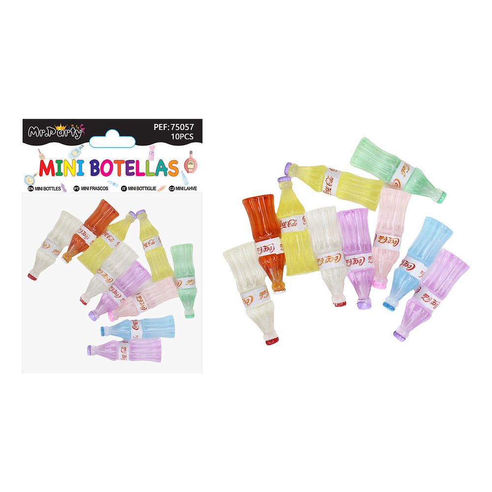 Mini botellas Coca-Cola de colores surtidos decorativas para pastel 10pcs