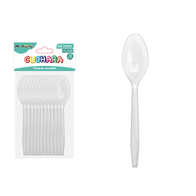 Cuchara PS desechables transparente con brillo dorado 15.5cm 12pcs