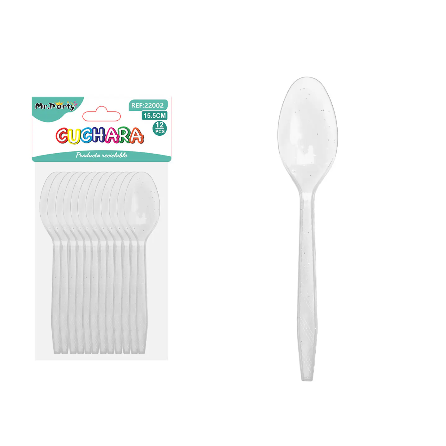 Cuchara PS desechables transparente con brillo dorado 15.5cm 12pcs 1