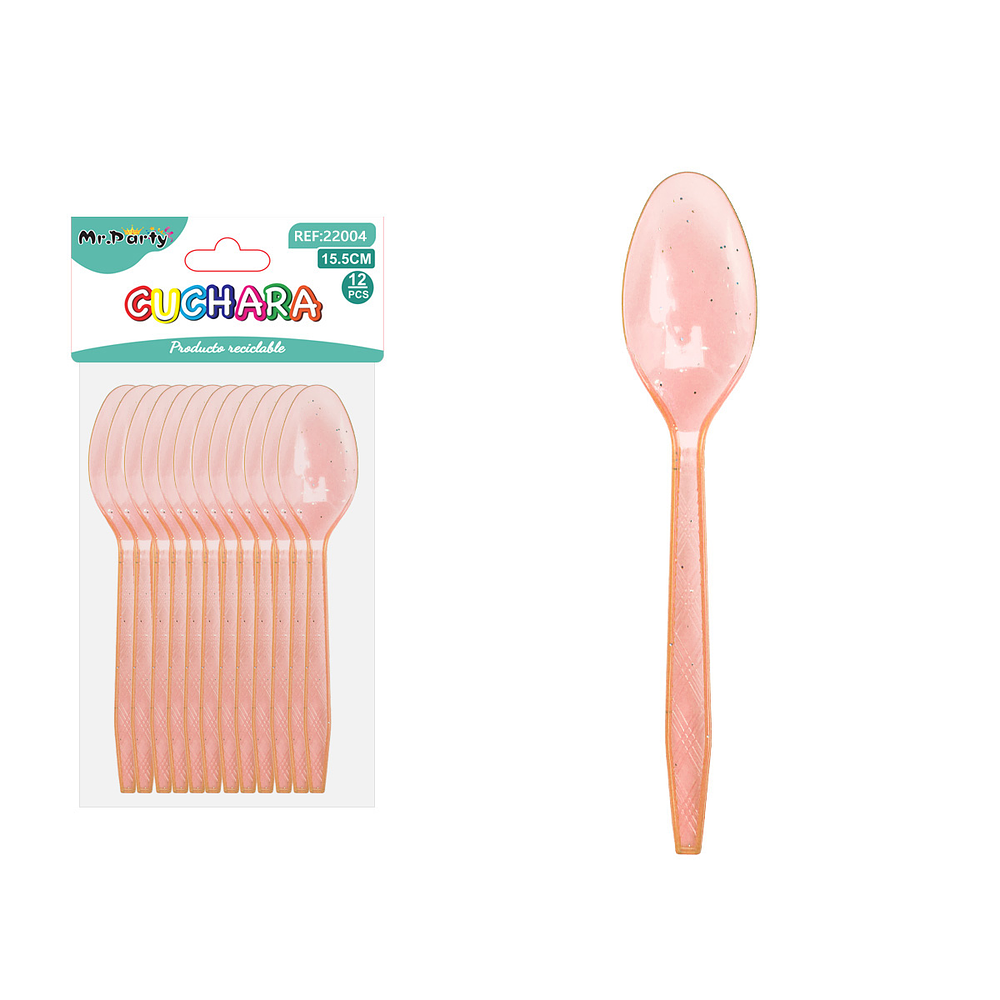 Cuchara PS desechables naranjo con brillo dorado 15.5cm 12pcs