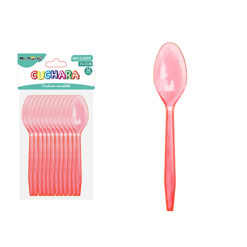 Cuchara PS desechables rojo con brillo dorado 15.5cm 12pcs