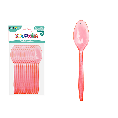 Cuchara PS desechables rojo con brillo dorado 15.5cm 12pcs
