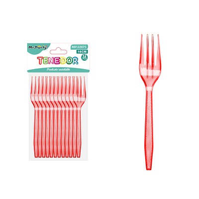 Tenedor PS desechables transparente rojo 16cm 12pcs