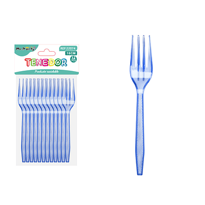 Tenedor PS desechables transparente azul rey 16cm 12pcs