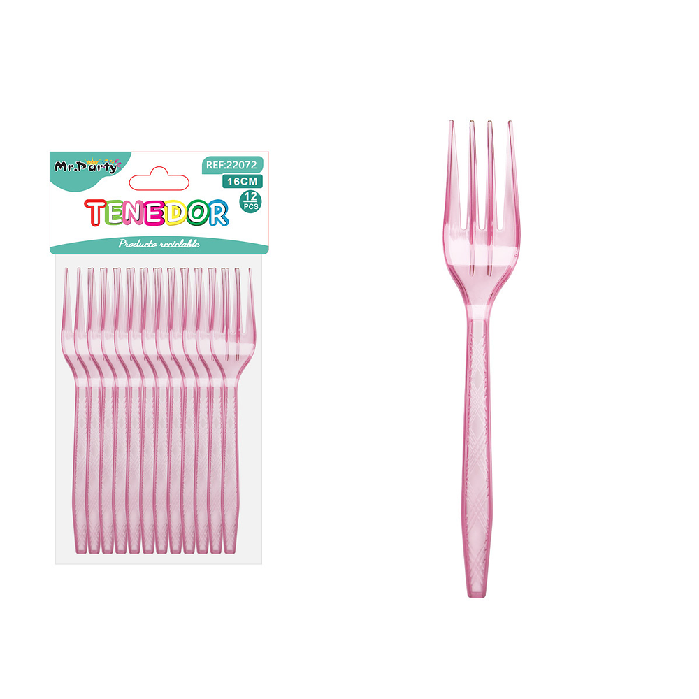 Tenedor PS desechables transparente rosado claro 16cm 12pcs