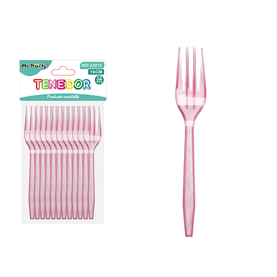 Tenedor PS desechables transparente rosado claro 16cm 12pcs