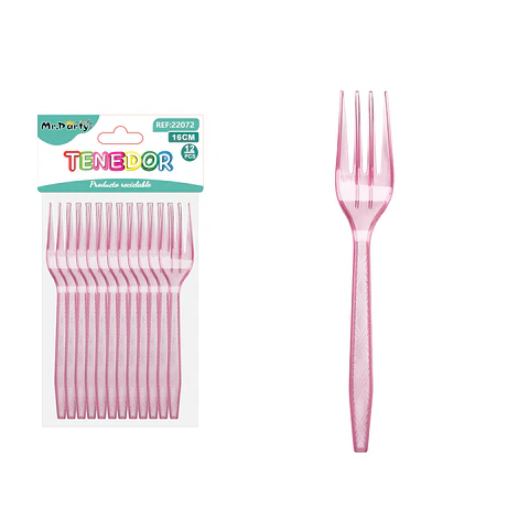 Tenedor PS desechables transparente rosado claro 16cm 12pcs