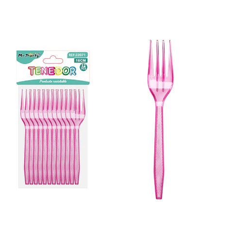 Tenedor PS desechables transparente fucsia 16cm 12pcs