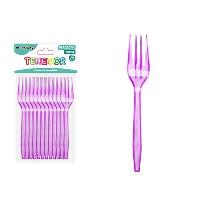 Tenedor PS desechables transparente morado 16cm 12pcs