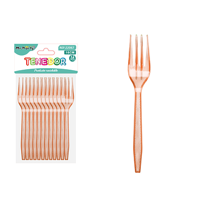 Tenedor PS desechables transparente naranjo 16cm 12pcs