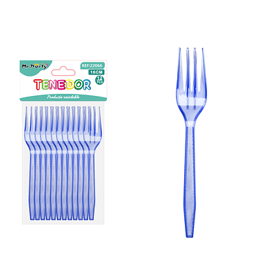 Tenedor PS desechables transparente azul 16cm 12pcs