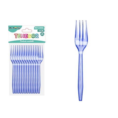 Tenedor PS desechables transparente azul 16cm 12pcs