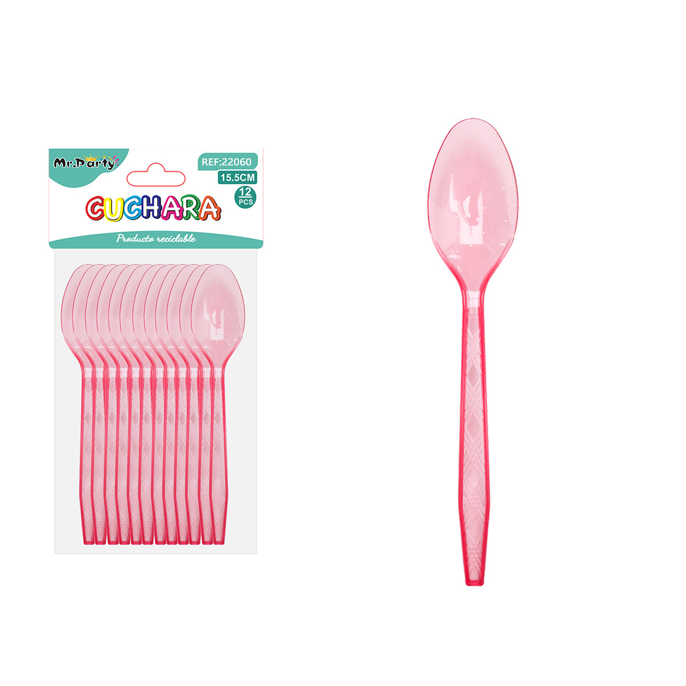 Cuchara PS desechables transparente rojo 15.5cm 12pcs